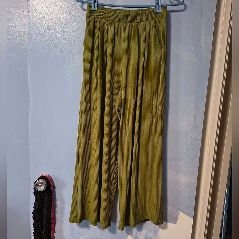 Encircled Green Bamboo Rayon Stretch Pleated Pull On Pants S